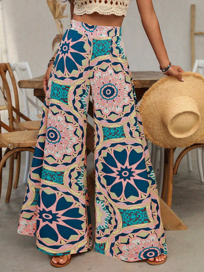 EMERY ROSE Women's Wide Leg Mandala Print Pants Fall Cloth For Women
