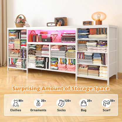 EnHomee Fits 75" TV Stand Dresser For 65 70 75 Inch TV 63" W Dresser TV Stand For Bedroom With LED Lights & Power Outlets & 12 Drawers Dresser For Bedroom Long Fabric Dresser Entertainment Center, Roo