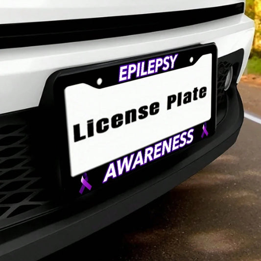 Epilepsy Awareness License Plate Frame, Purple Ribbon Car Tag Holder Fits US Standard Plates