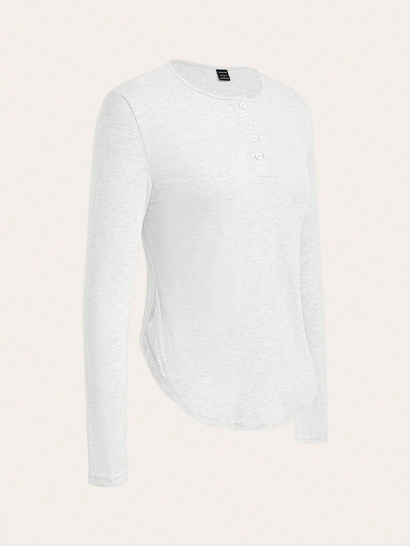 Essnce Loose Fit Curved Hem Long Sleeve T-Shirt, Casual & Relaxed Style For Women