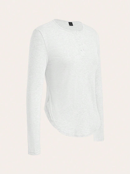 Essnce Loose Fit Curved Hem Long Sleeve T-Shirt, Casual & Relaxed Style For Women