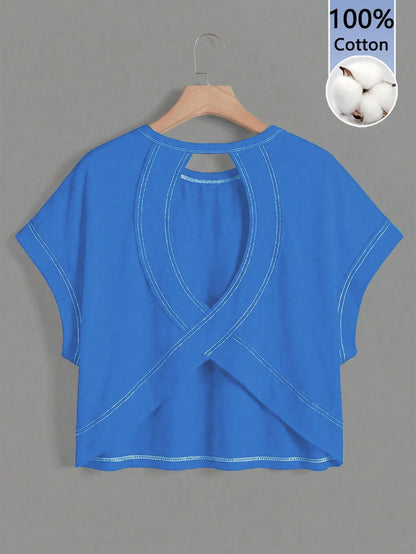 Essnce Women's Casual Round Neck Backless Asymmetrical Hem Loose Sleeveless T-Shirt, Suitable For Summer,Summer Top