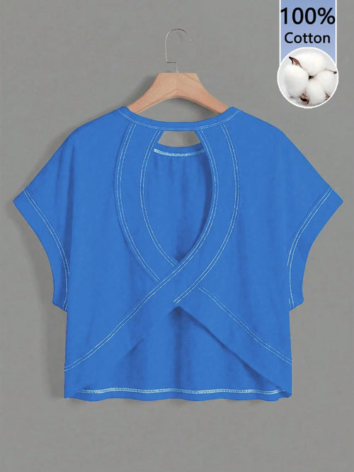 Essnce Women's Casual Round Neck Backless Asymmetrical Hem Loose Sleeveless T-Shirt, Suitable For Summer,Summer Top