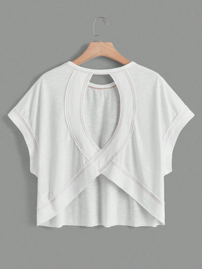 Essnce Women's Casual Round Neck Backless Asymmetrical Hem Loose Sleeveless T-Shirt, Suitable For Summer,Summer Top