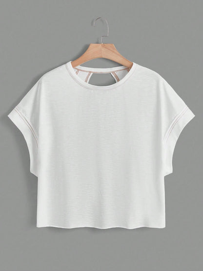 Essnce Women's Casual Round Neck Backless Asymmetrical Hem Loose Sleeveless T-Shirt, Suitable For Summer,Summer Top