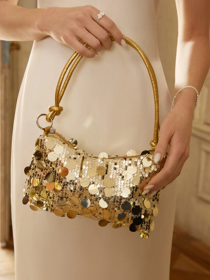 Etoivie 1pc Gold-Tone Glittery Crescent Moon Shape PVC Shoulder Bag For Women, Gold Bag