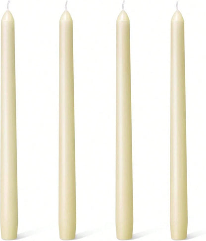 Everymoment Ivory Taper Candles- 4 Pack 10 Inch Candlesticks- Dripless &Amp; Smokeless Tapered Candle 8 Hours Unscented Cream Candle Sticks- Perfect For Wedding Holiday Dinner Party Home Decor