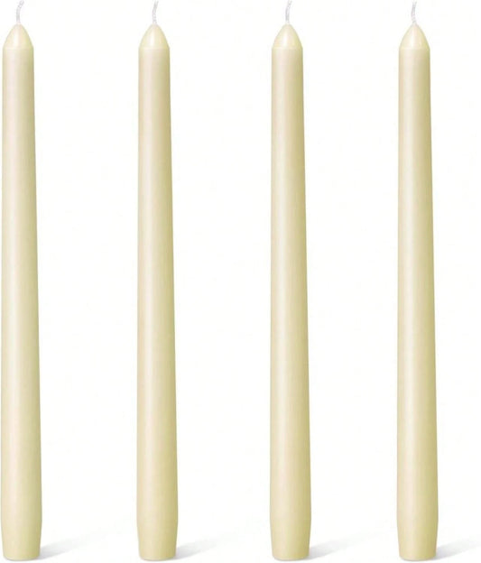 Everymoment Ivory Taper Candles- 4 Pack 10 Inch Candlesticks- Dripless &Amp; Smokeless Tapered Candle 8 Hours Unscented Cream Candle Sticks- Perfect For Wedding Holiday Dinner Party Home Decor
