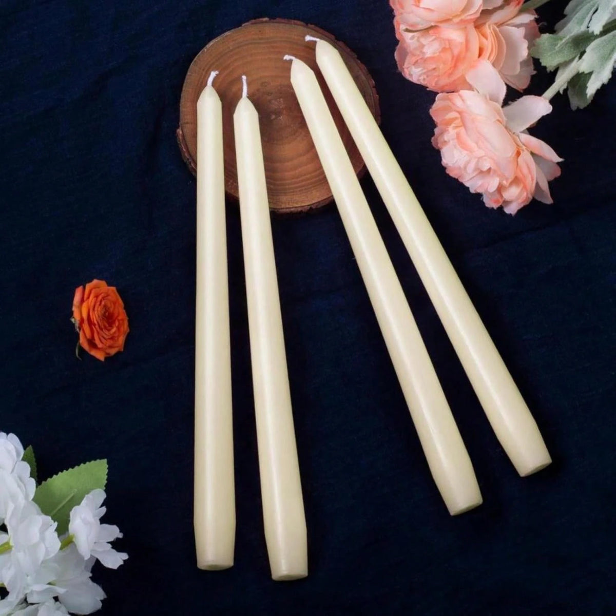 Everymoment Ivory Taper Candles- 4 Pack 10 Inch Candlesticks- Dripless &Amp; Smokeless Tapered Candle 8 Hours Unscented Cream Candle Sticks- Perfect For Wedding Holiday Dinner Party Home Decor