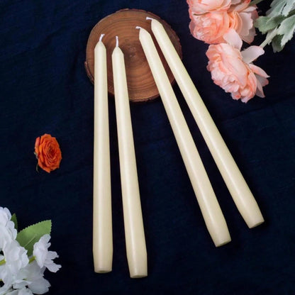 Everymoment Ivory Taper Candles- 4 Pack 10 Inch Candlesticks- Dripless &Amp; Smokeless Tapered Candle 8 Hours Unscented Cream Candle Sticks- Perfect For Wedding Holiday Dinner Party Home Decor