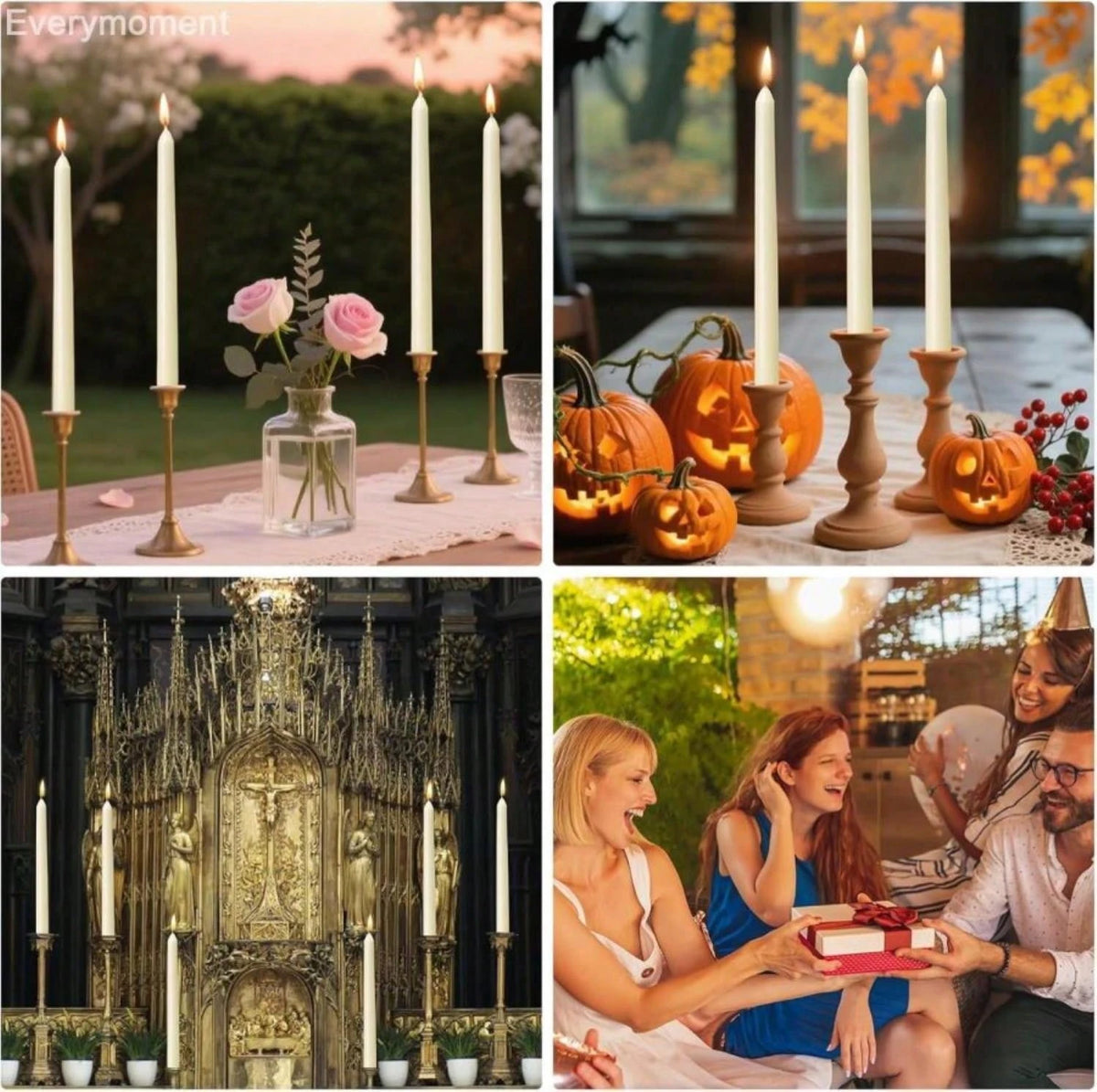 Everymoment Ivory Taper Candles- 4 Pack 10 Inch Candlesticks- Dripless &Amp; Smokeless Tapered Candle 8 Hours Unscented Cream Candle Sticks- Perfect For Wedding Holiday Dinner Party Home Decor