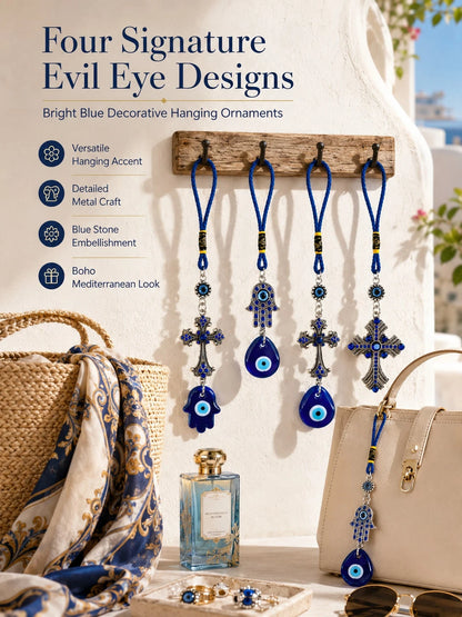 Evil Eye Car Charm Hanging Ornament, Blue Hamsa Hand Cross Nazar Pendant, Rearview Mirror Accessories, Protection Good Luck Amulet Car Interior Decor Gift