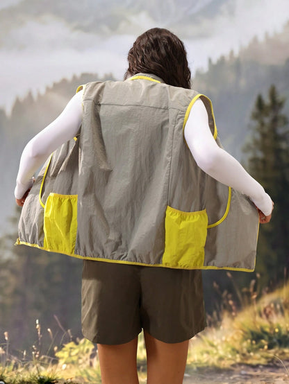 Exploreva Women's Zipper Front Loose Casual Outdoor Vest Jacket