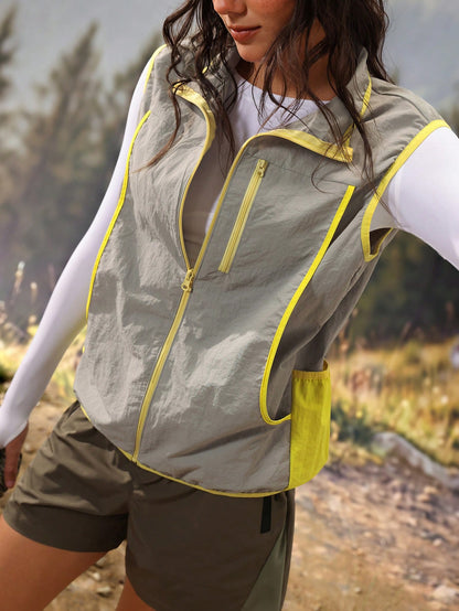 Exploreva Women's Zipper Front Loose Casual Outdoor Vest Jacket