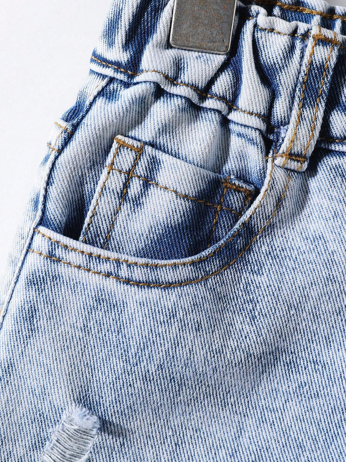 Explorewe Young Boys'2 Pieces Denim Set,Summer Collared Distressed Denim Jacket & Relaxed Straight-Leg Jeans With Elastic Waistband,Stylish Edgy Everyday Wear