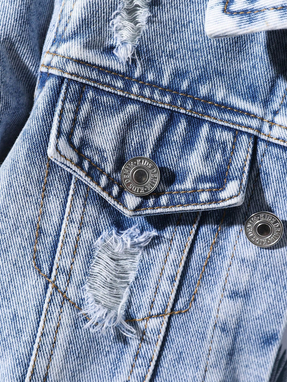 Explorewe Young Boys'2 Pieces Denim Set,Summer Collared Distressed Denim Jacket & Relaxed Straight-Leg Jeans With Elastic Waistband,Stylish Edgy Everyday Wear