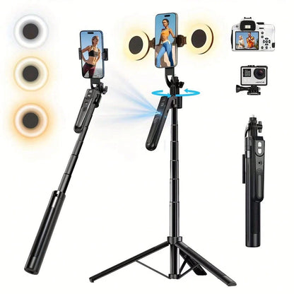 Extendable Auto Face Tracking Tripod 360° Rotation With Light, No App, 70.9" Motion Sensor Phone Tripod Stand, Face Body Phone Camera Mount Gesture Control For Vlog/Live Stream/Video Recording LED Lig