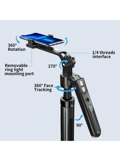 Extendable Auto Face Tracking Tripod 360° Rotation With Light, No App, 70.9" Motion Sensor Phone Tripod Stand, Face Body Phone Camera Mount Gesture Control For Vlog/Live Stream/Video Recording LED Lig