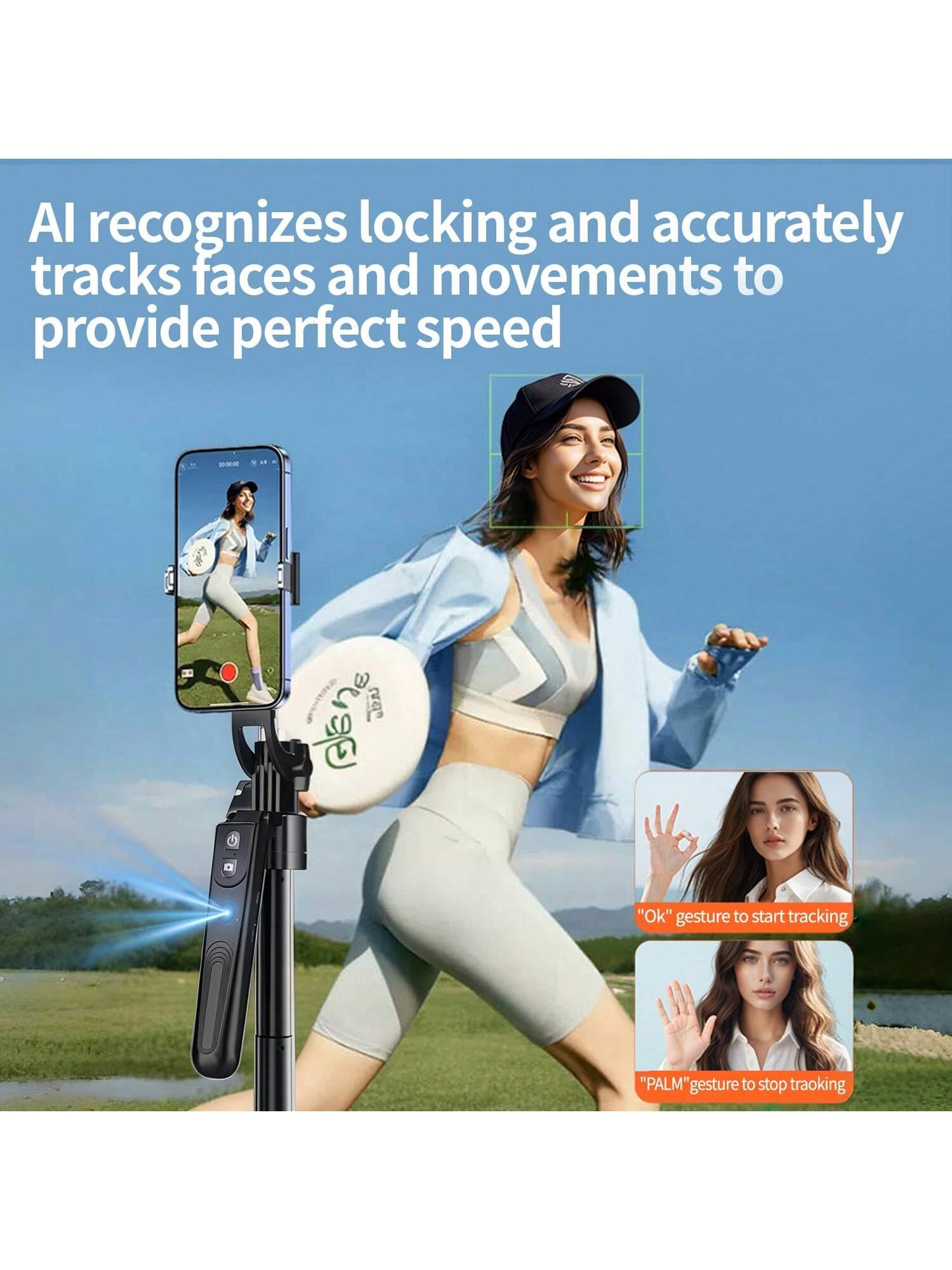 Extendable Auto Face Tracking Tripod 360° Rotation With Light, No App, 70.9" Motion Sensor Phone Tripod Stand, Face Body Phone Camera Mount Gesture Control For Vlog/Live Stream/Video Recording LED Lig