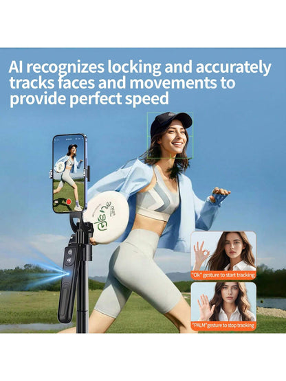 Extendable Auto Face Tracking Tripod 360° Rotation With Light, No App, 70.9" Motion Sensor Phone Tripod Stand, Face Body Phone Camera Mount Gesture Control For Vlog/Live Stream/Video Recording LED Lig