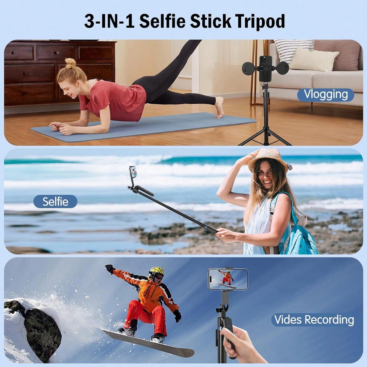 Extendable Auto Face Tracking Tripod 360° Rotation With Light, No App, 70.9" Motion Sensor Phone Tripod Stand, Face Body Phone Camera Mount Gesture Control For Vlog/Live Stream/Video Recording LED Lig
