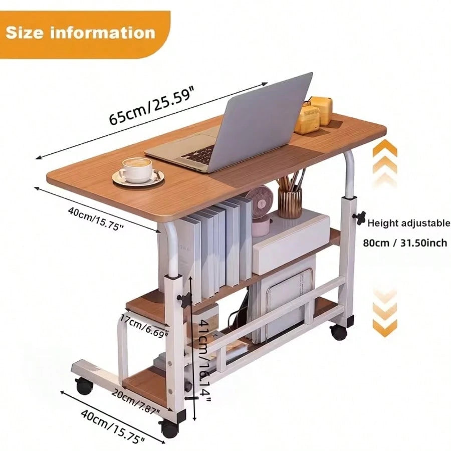 Extra Large 3-Tier Rolling Office Computer Desk, Mobile Laptop Cart With Double-Layer Storage Shelf, Rolling Sofa Side Table, With Locking Swivel Casters, Metal Frame, Space-Saving Portable Workstatio