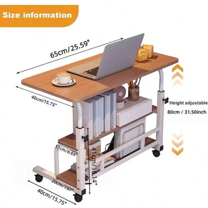 Extra Large 3-Tier Rolling Office Computer Desk, Mobile Laptop Cart With Double-Layer Storage Shelf, Rolling Sofa Side Table, With Locking Swivel Casters, Metal Frame, Space-Saving Portable Workstatio