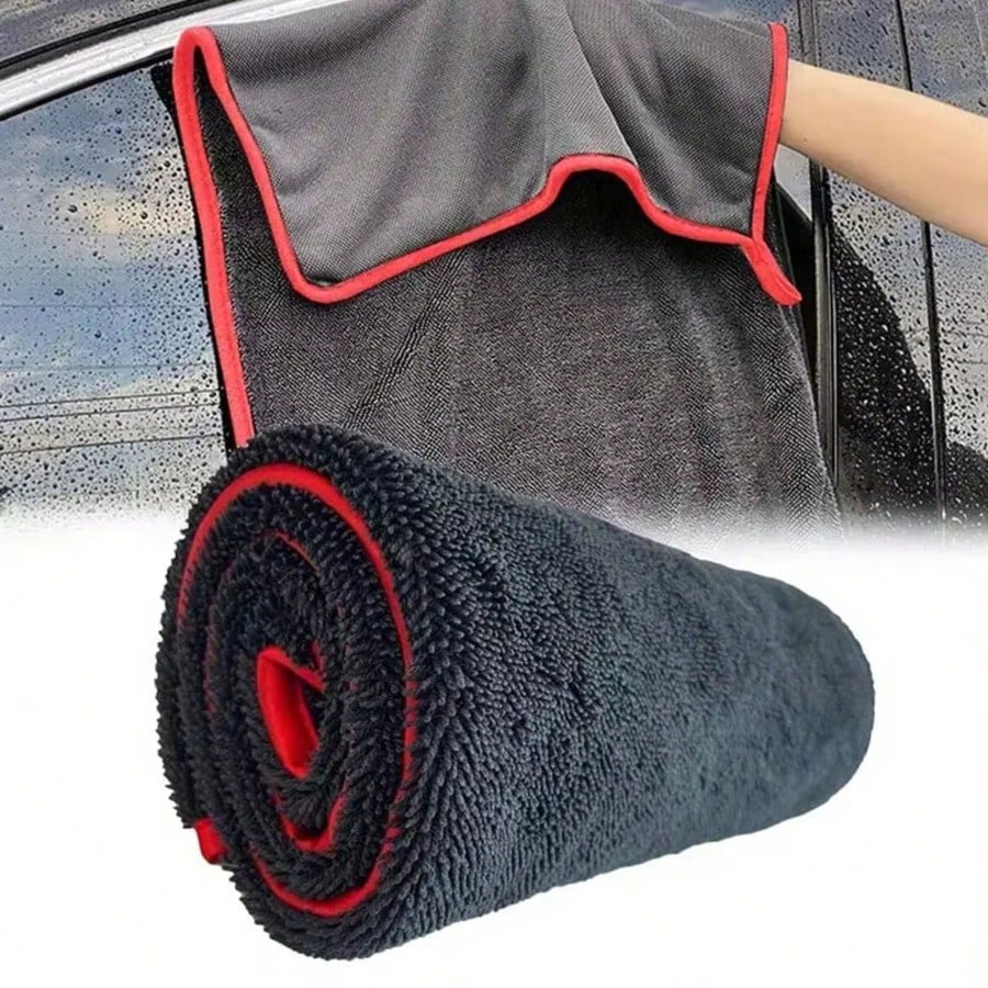 Extra Large Car Cleaning Towel, Super Soft Microfiber Polishing Cloth, Super Absorbent Quick Dry, Lint-Free, Edged Yarn Twist Craft, Professional Car Care Drying Towel, Size 24x35 Inches/60x90 Cm, Dar