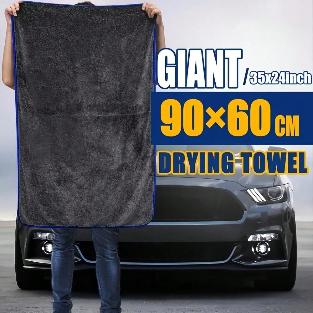 Extra Large Car Cleaning Towel, Super Soft Microfiber Polishing Cloth, Super Absorbent Quick Dry, Lint-Free, Edged Yarn Twist Craft, Professional Car Care Drying Towel, Size 24x35 Inches/60x90 Cm, Dar