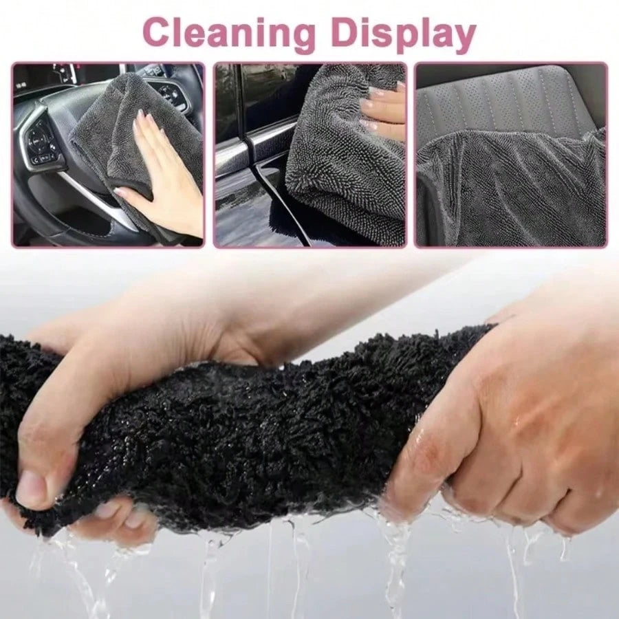 Extra Large Car Cleaning Towel, Super Soft Microfiber Polishing Cloth, Super Absorbent Quick Dry, Lint-Free, Edged Yarn Twist Craft, Professional Car Care Drying Towel, Size 24x35 Inches/60x90 Cm, Dar