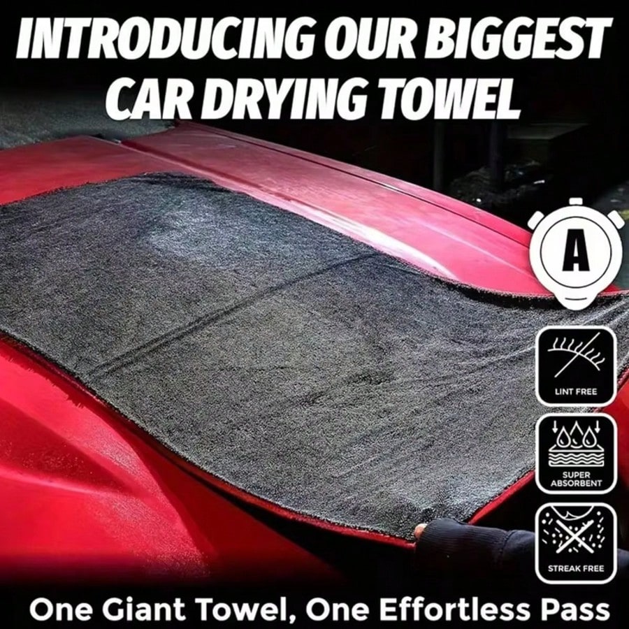 Extra Large Car Cleaning Towel, Super Soft Microfiber Polishing Cloth, Super Absorbent Quick Dry, Lint-Free, Edged Yarn Twist Craft, Professional Car Care Drying Towel, Size 24x35 Inches/60x90 Cm, Dar