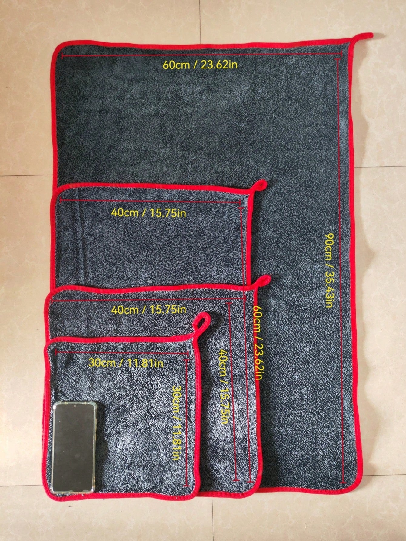 Extra Large Car Cleaning Towel, Super Soft Microfiber Polishing Cloth, Super Absorbent Quick Dry, Lint-Free, Edged Yarn Twist Craft, Professional Car Care Drying Towel, Size 24x35 Inches/60x90 Cm, Dar