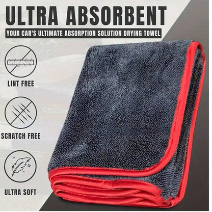 Extra Large Car Cleaning Towel, Super Soft Microfiber Polishing Cloth, Super Absorbent Quick Dry, Lint-Free, Edged Yarn Twist Craft, Professional Car Care Drying Towel, Size 24x35 Inches/60x90 Cm, Dar
