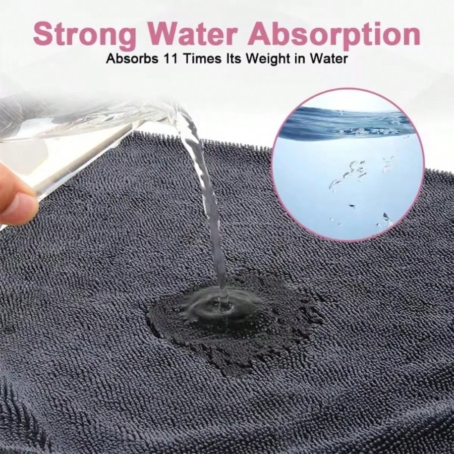 Extra Large Car Cleaning Towel, Super Soft Microfiber Polishing Cloth, Super Absorbent Quick Dry, Lint-Free, Edged Yarn Twist Craft, Professional Car Care Drying Towel, Size 24x35 Inches/60x90 Cm, Dar