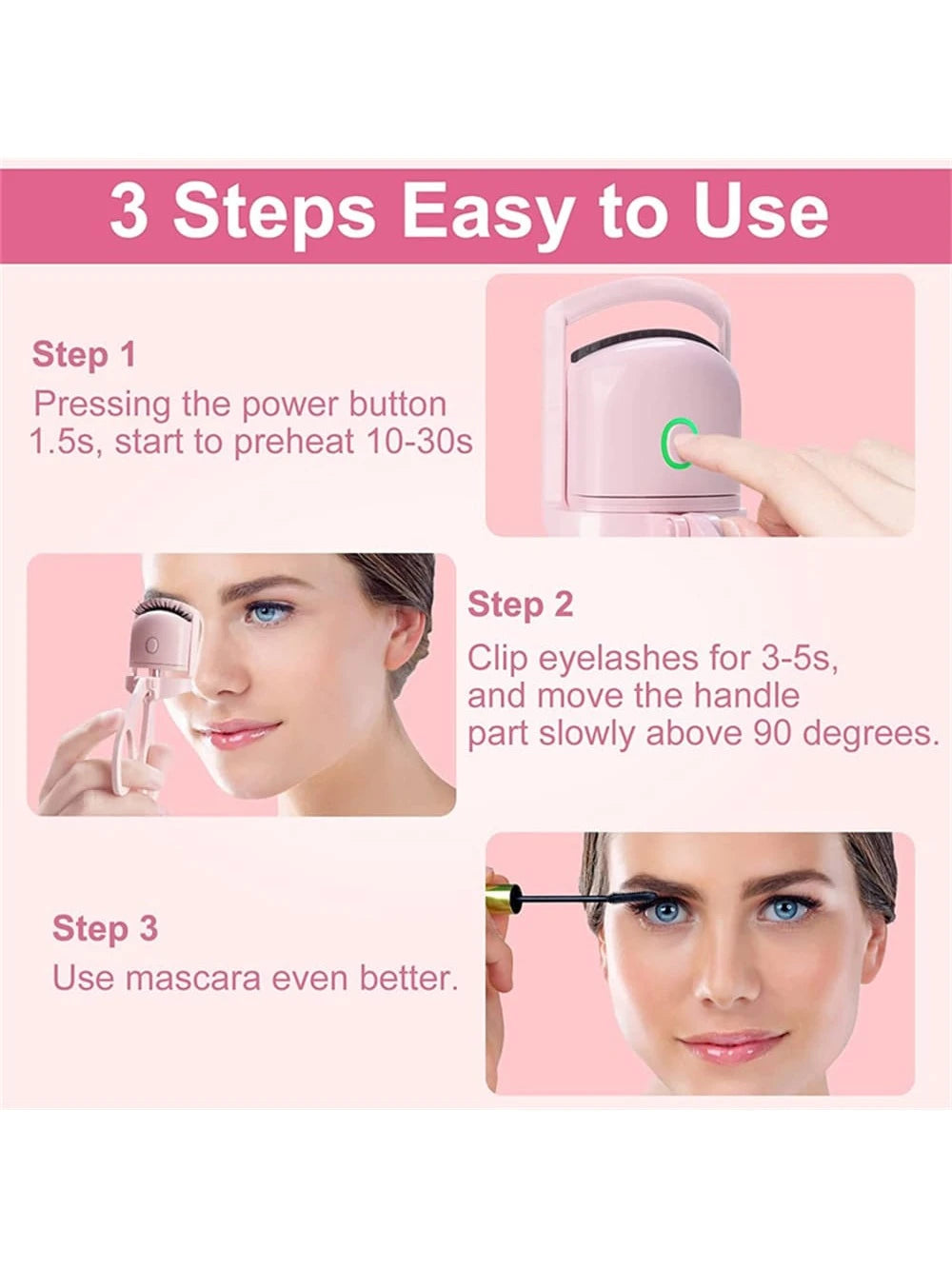 Eyelash Curler, Pink Rechargeable Professional Heated Lash Curlers Rapid Heat-Up Handheld Electric Eyelash Curler Makeup Tool For Women New Years Gift Travel Accessories