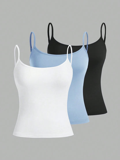 EZwear 3pcs Casual Camisole Set, Versatile Sexy Slim Fit Tank Top For Women, Suitable For Summer
