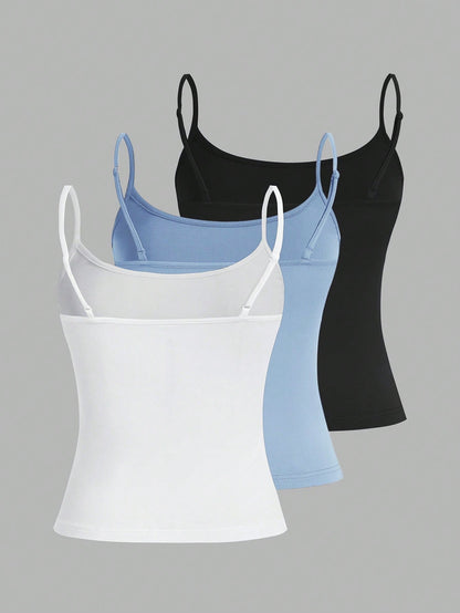 EZwear 3pcs Casual Camisole Set, Versatile Sexy Slim Fit Tank Top For Women, Suitable For Summer