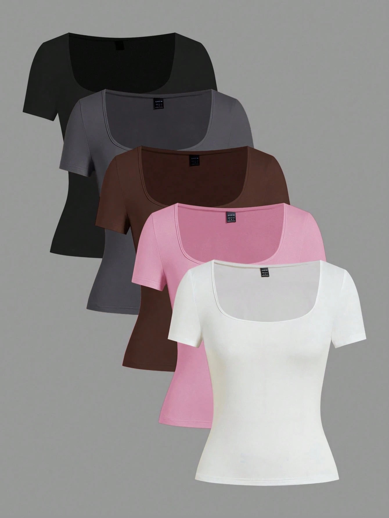 EZwear 5pcs/Set Assorted Color Knit Women T-Shirts