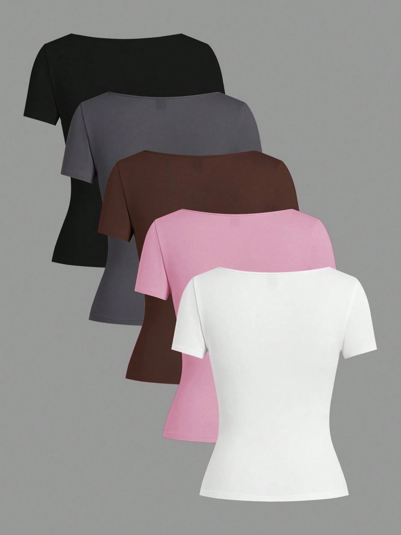 EZwear 5pcs/Set Assorted Color Knit Women T-Shirts