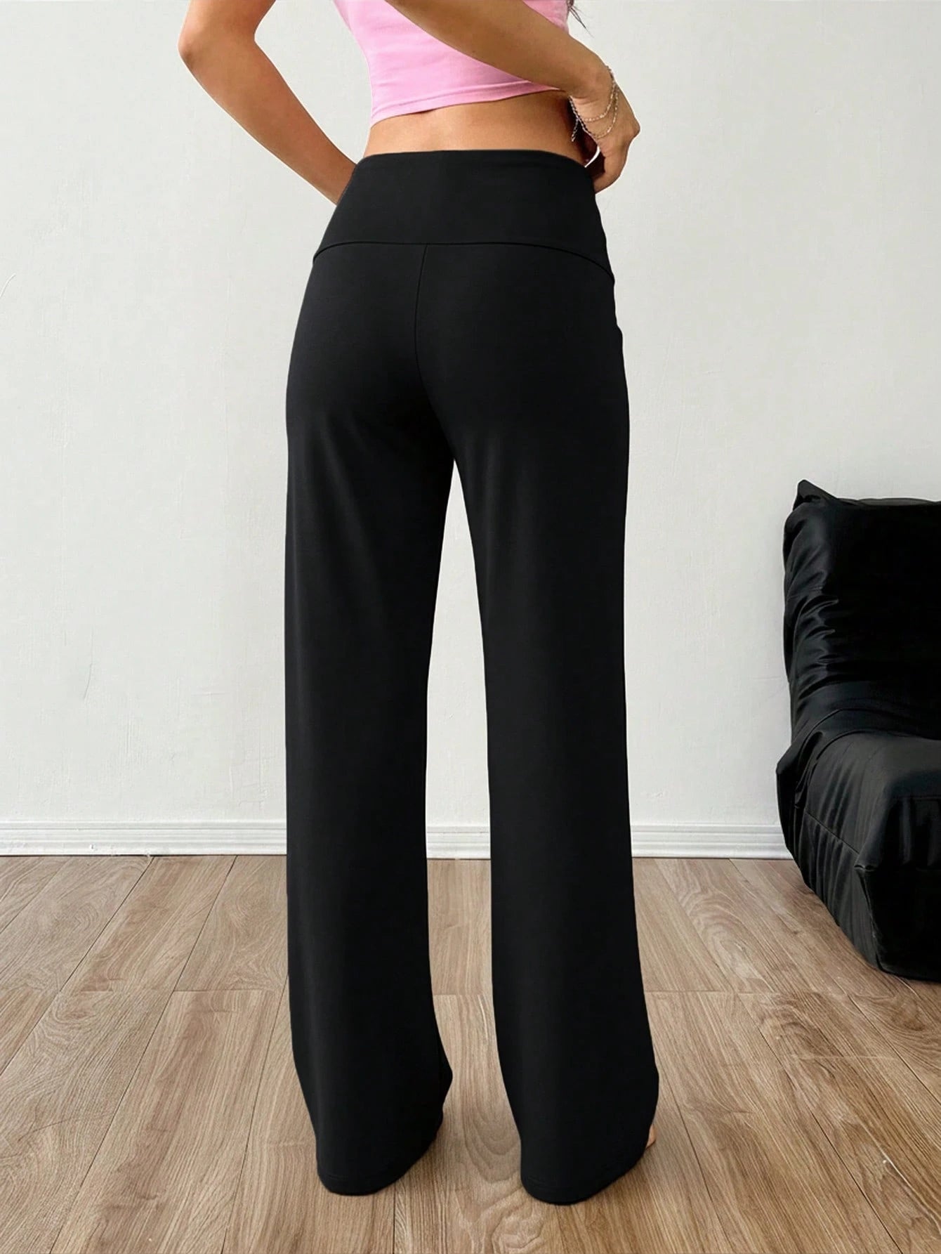 EZwear Black High Waist Wide Leg Loose Casual Pants
