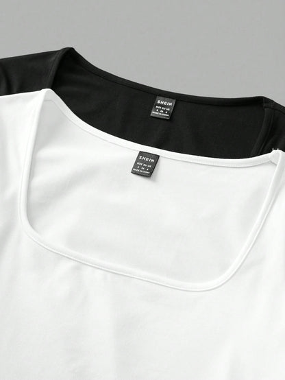 EZwear Casual Basic Simple Minimalist Oil Painting Watercolor Black White Flower Floral Pattern Round Neck Sleeveless Loose Cropped Women Thin T-Shirt Autumn