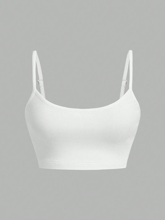 EZwear Casual Sexy White Cropped Camisole Tank Top, Slim Fit For Women, Summer