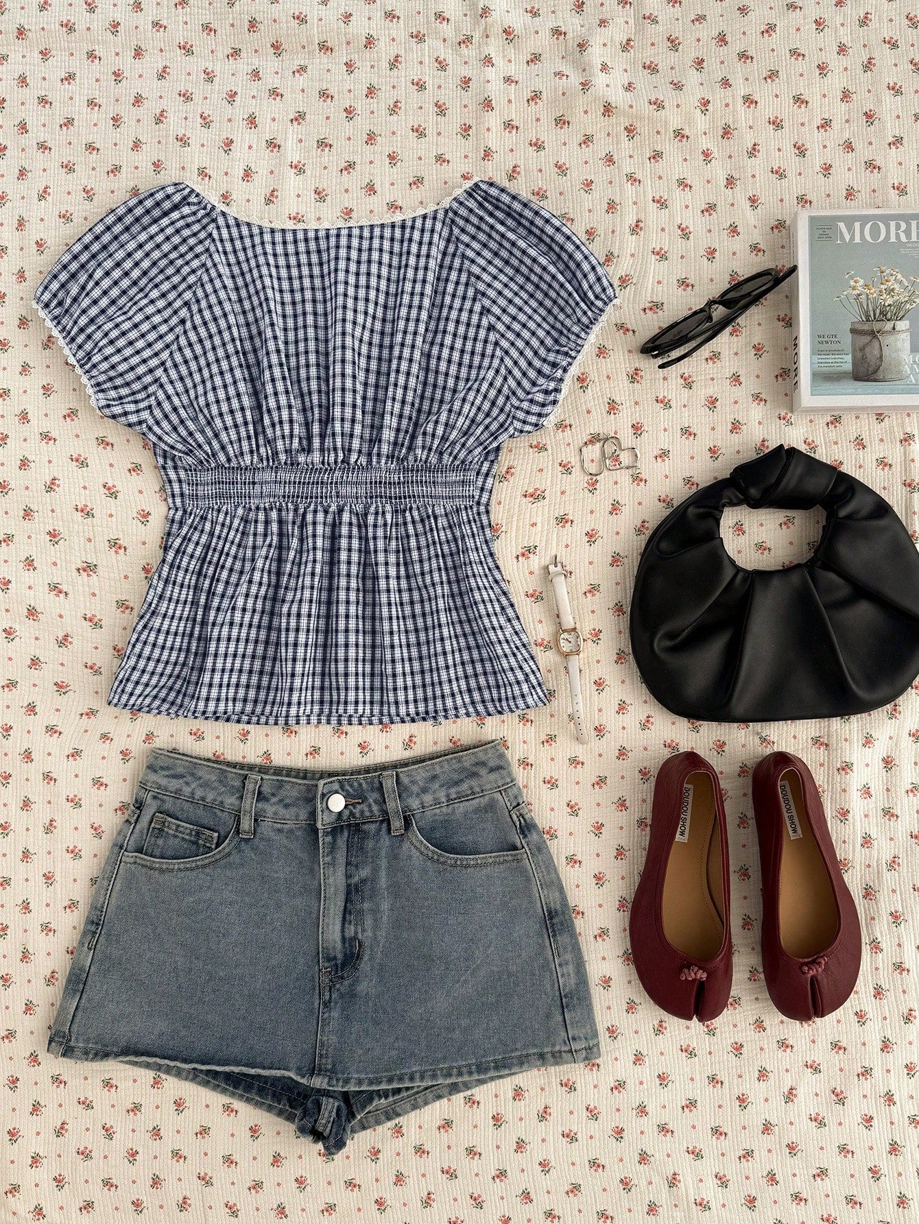 EZwear Navy & White Plaid Casual Plus Size Shirt, Fashionable For Summer