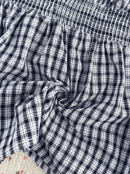 EZwear Navy & White Plaid Casual Plus Size Shirt, Fashionable For Summer