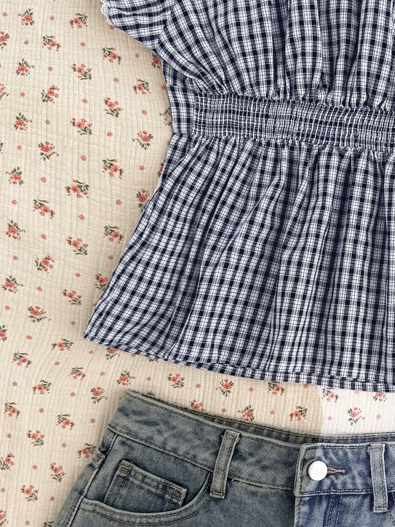 EZwear Navy & White Plaid Casual Plus Size Shirt, Fashionable For Summer