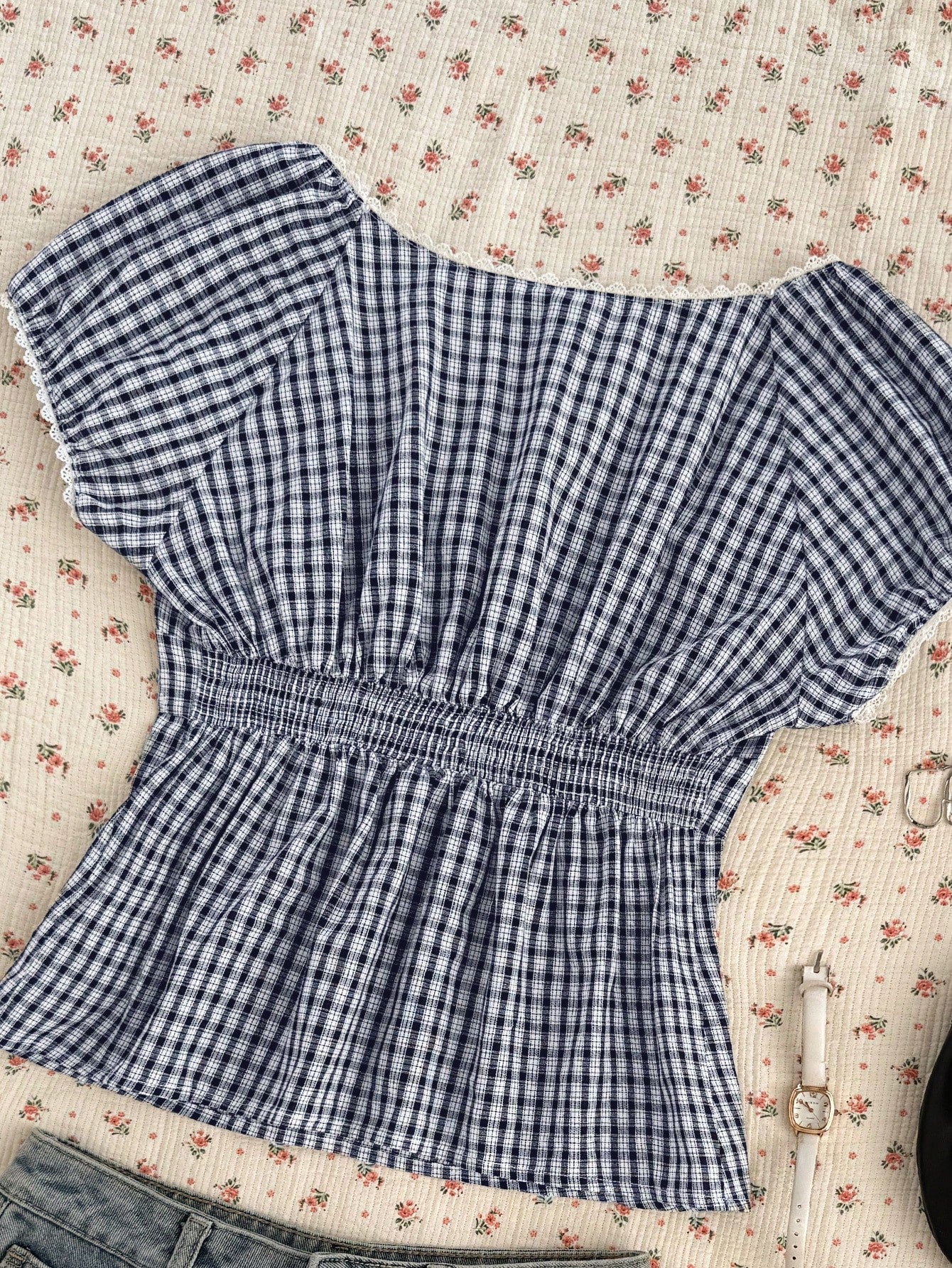 EZwear Navy & White Plaid Casual Plus Size Shirt, Fashionable For Summer