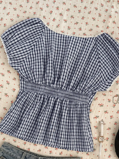 EZwear Navy & White Plaid Casual Plus Size Shirt, Fashionable For Summer