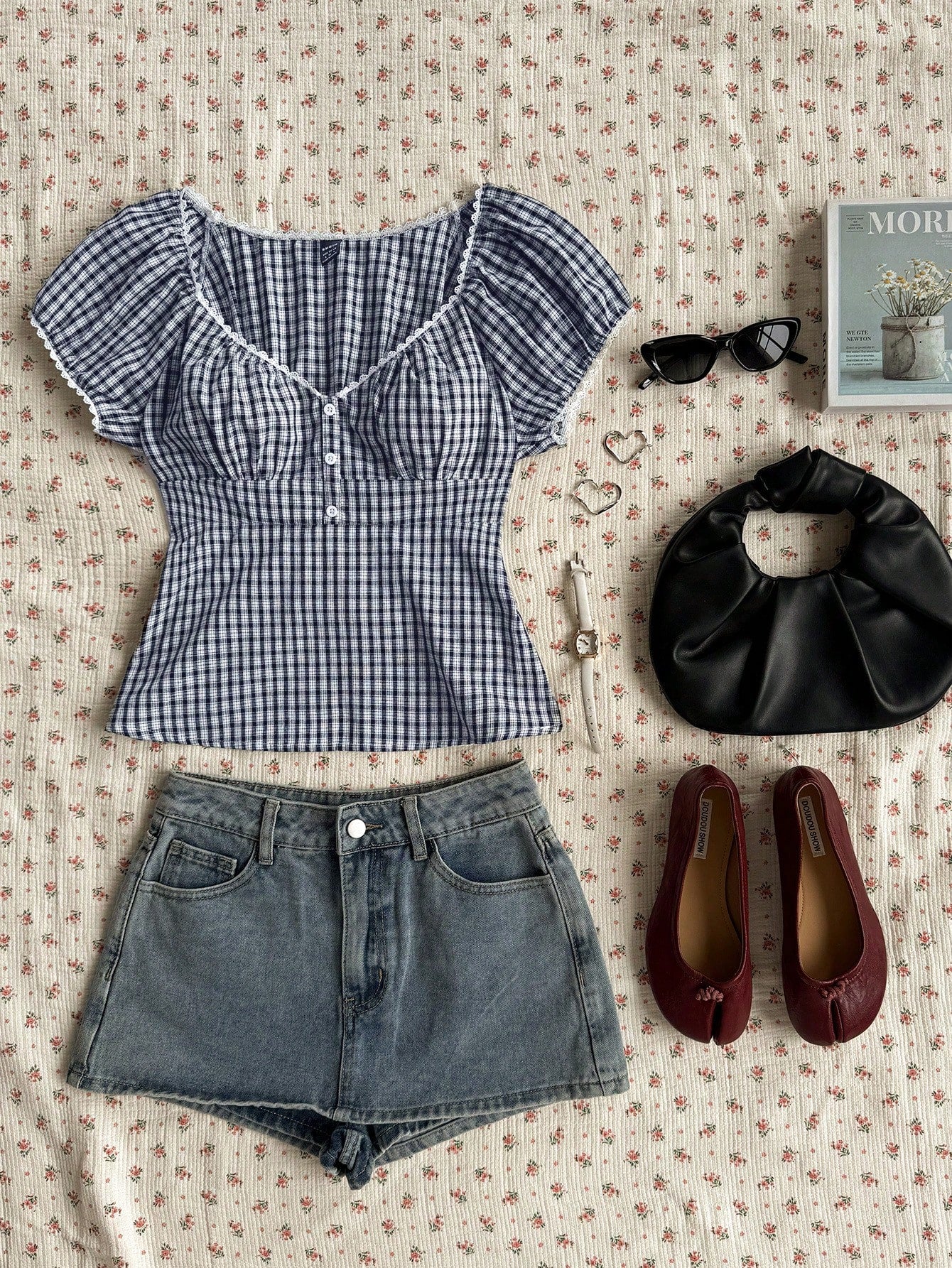 EZwear Navy & White Plaid Casual Plus Size Shirt, Fashionable For Summer