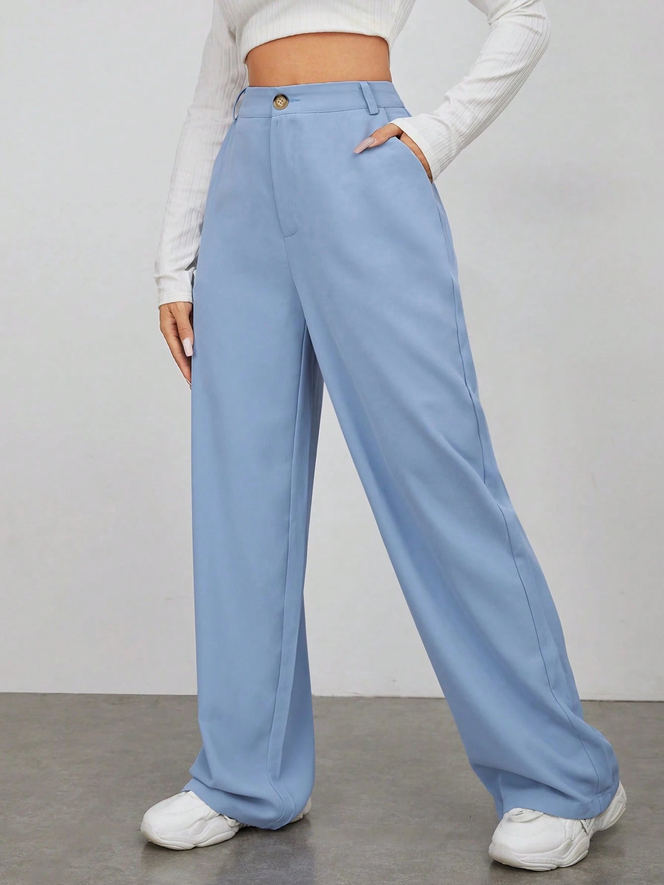 EZwear Spring And Autumn Solid Brown Zipper Fly Fitted Straight Pants