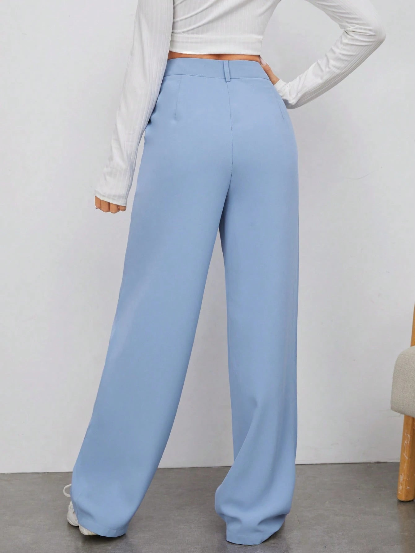 EZwear Spring And Autumn Solid Brown Zipper Fly Fitted Straight Pants